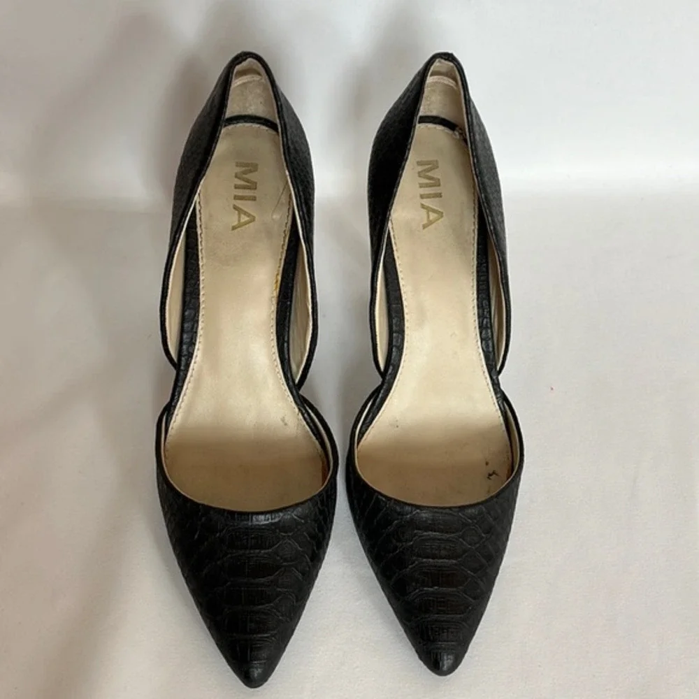MIA Snakeskin Casual Pumps Stilettos Black Office Heels Shoes‎ Size 8
